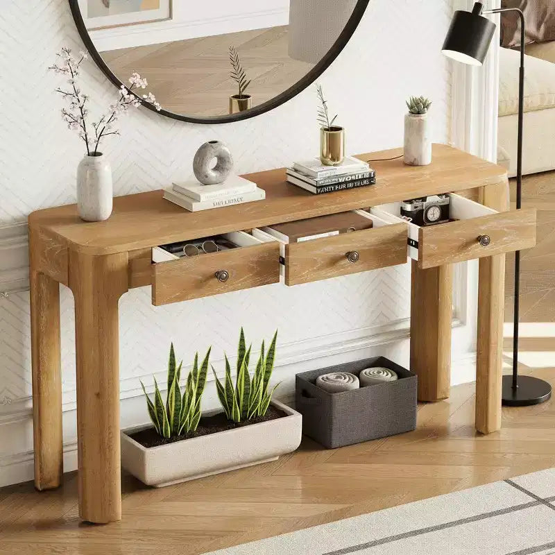 Console Polibi con bordi curvi e 3 cassetti nascosti