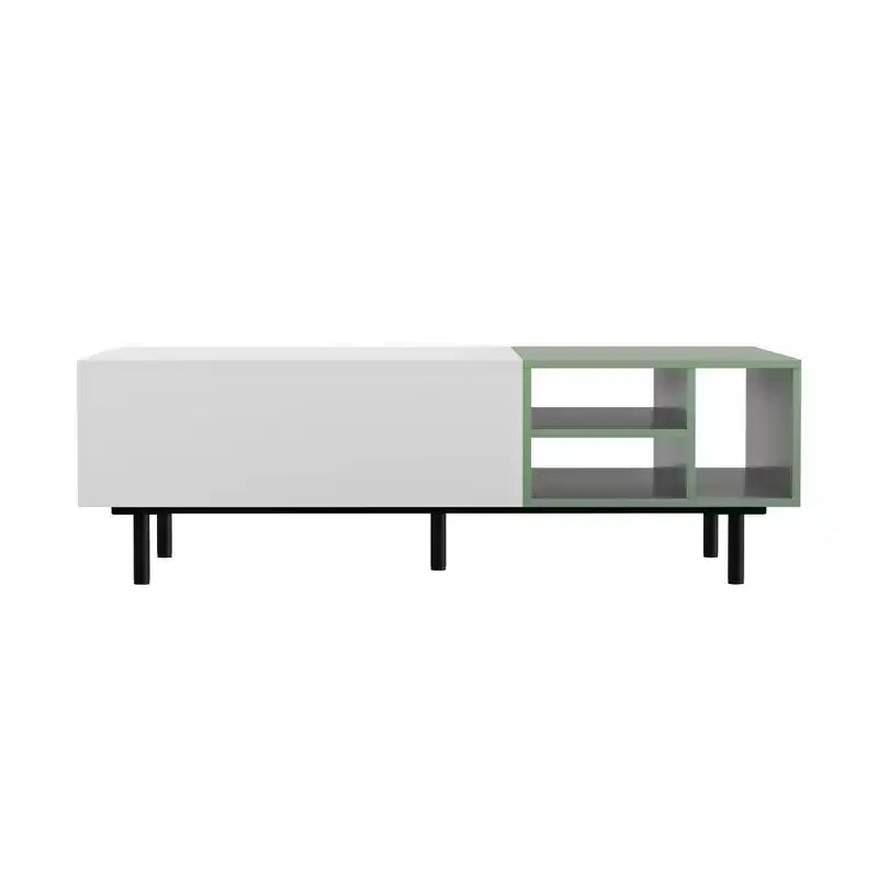 Tavolino da salotto Luck Live Moderno con 2 cassetti, design bicolore, ripiani aperti, maniglia nascosta e gambe in metallo