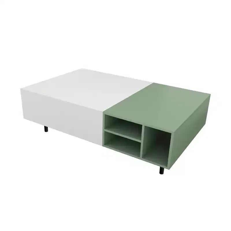 Tavolino da salotto Luck Live Moderno con 2 cassetti, design bicolore, ripiani aperti, maniglia nascosta e gambe in metallo