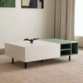 Luck Live Modern Living Room Coffee Table with 2 Drawers, Two-Tone Design, Open Shelves, Hidden Handle & Metal Legs