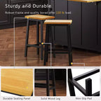 EHMKNP Sgabelli alti da bancone da 65 cm con poggiapiedi, sedile in legno e struttura in metallo nero, sgabelli da cucina rustici per sala da pranzo, pub o caffetteria
