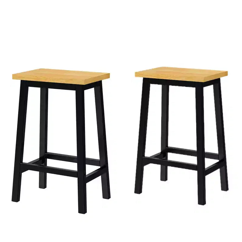 EHMKNP 25.6 Tall Counter Chairs with Footrests, Wood Seat & Black Metal Frame, Rustic Kitchen Stools for Dining Room, Pub, or Coffee Bar