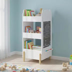 Homy Casa Kids Wooden Bear-Shaped Bookshelf with Chalkboard Side and 3-Tier Open Storage, White