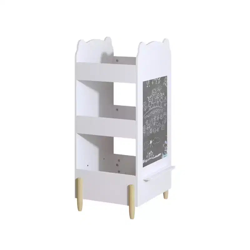Libreria per bambini in legno a forma di orso Homy Casa con lavagna laterale e 3 ripiani aperti, bianca
