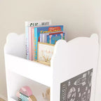Libreria per bambini in legno a forma di orso Homy Casa con lavagna laterale e 3 ripiani aperti, bianca