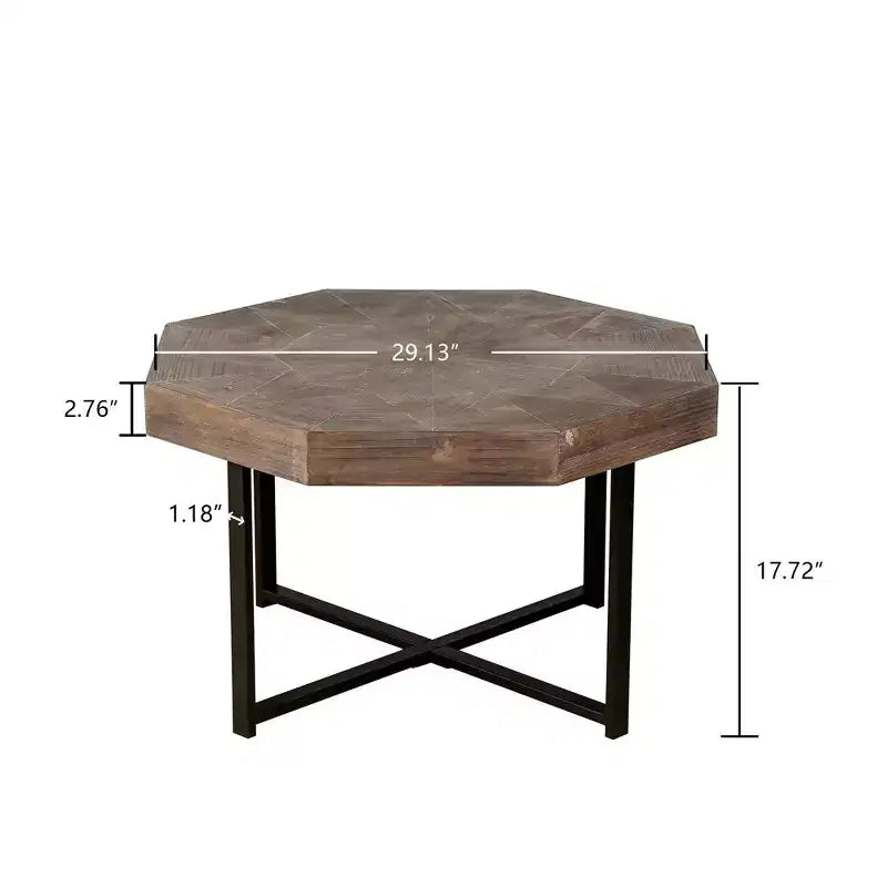 Tavolino Ottagonale da Caffè, Tavolino Laterale Vintage in Legno Patchwork, Tavolino da Divano in Stile Rustico con Gambe Metalliche Incrociate per Soggiorno, Sala d'Aspetto