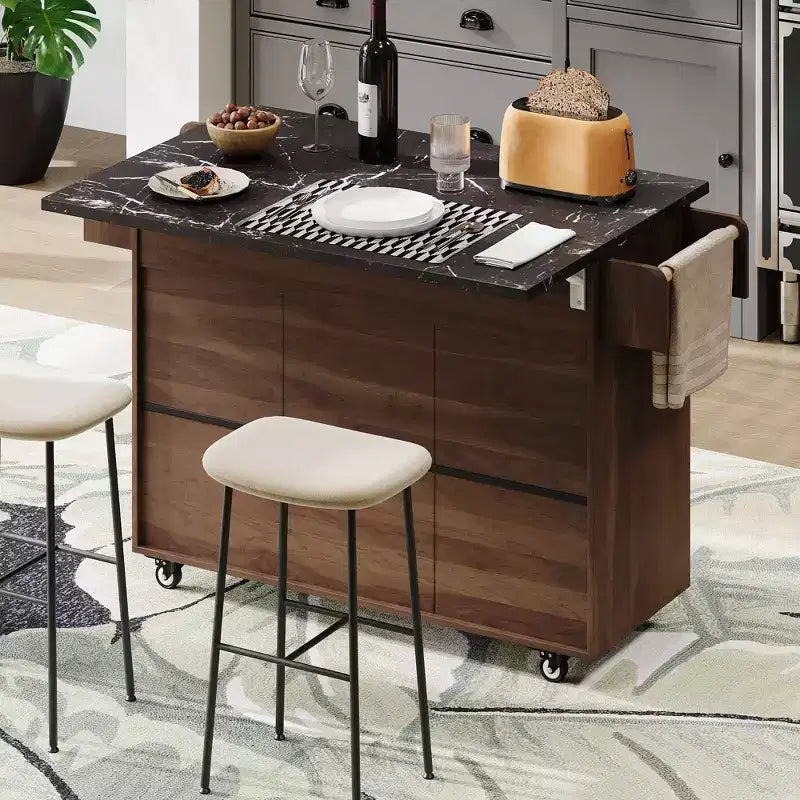 Isola da cucina Pexfix con mobiletto per pattumiera Carrello da cucina con anta a ribalta, portaspezie, portasciugamani e cassetto con ripiano regolabile, noce
