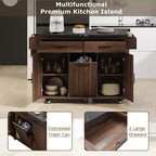 Isola da cucina Pexfix con mobiletto per pattumiera Carrello da cucina con anta a ribalta, portaspezie, portasciugamani e cassetto con ripiano regolabile, noce