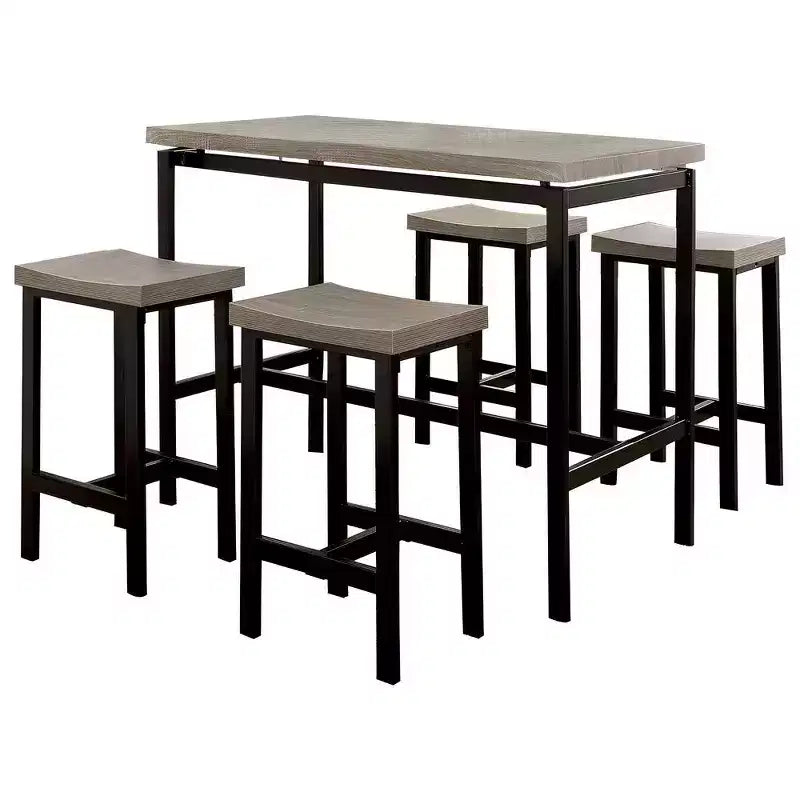 Set da 5 pezzi tavolo da altezza bancone in legno Royal Hampton in marrone naturale e nero
