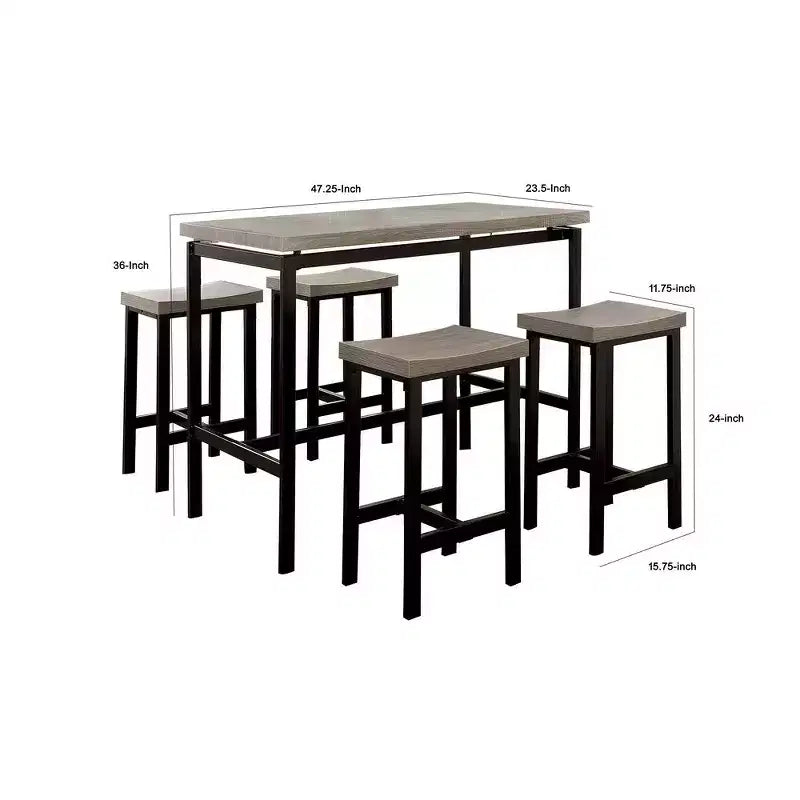 Set da 5 pezzi tavolo da altezza bancone in legno Royal Hampton in marrone naturale e nero