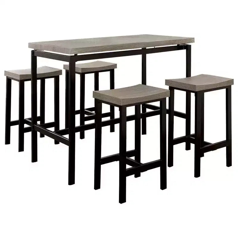 Set da 5 pezzi tavolo da altezza bancone in legno Royal Hampton in marrone naturale e nero
