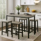 Set da 5 pezzi tavolo da altezza bancone in legno Royal Hampton in marrone naturale e nero