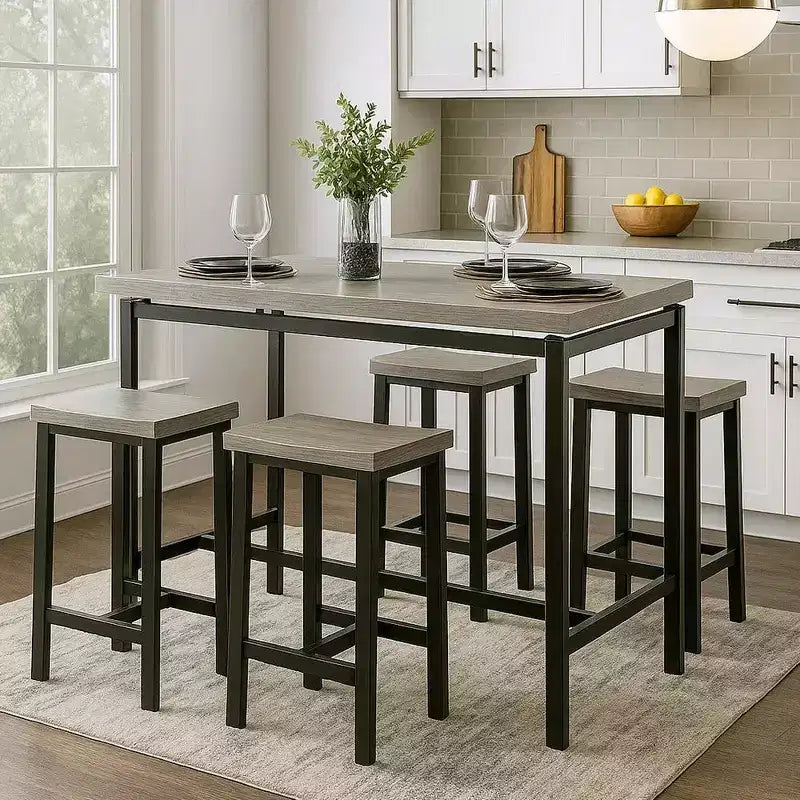 Set da 5 pezzi tavolo da altezza bancone in legno Royal Hampton in marrone naturale e nero