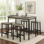 Set da 5 pezzi tavolo da altezza bancone in legno Royal Hampton in marrone naturale e nero