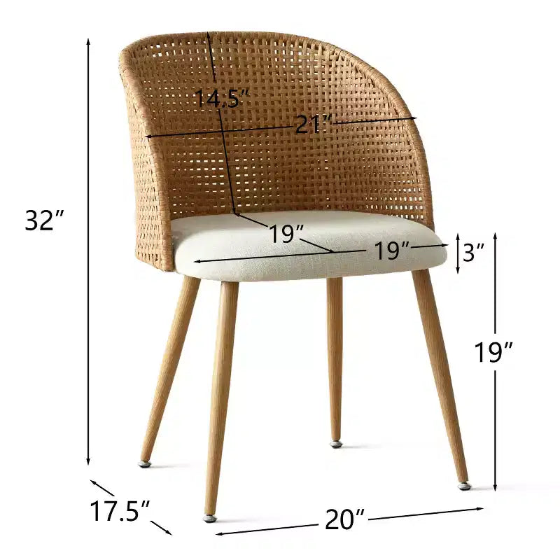 Sedie da Pranzo Imbottite in Rattan Set da 6/8, Sedie da Cucina a Botte Senza Braccioli in Lino con Schienale Curvo in Paglia di Vienna e Gambe in Metallo Effetto Legno - Panipeachy