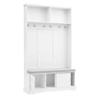 Okak Elegant Mobile Guardaroba con Ante Scorrevoli e 6 Ganci Argentati, Appendiabiti con Panca Imbottita e Scarpiera per Ingresso, Soggiorno, Bianco