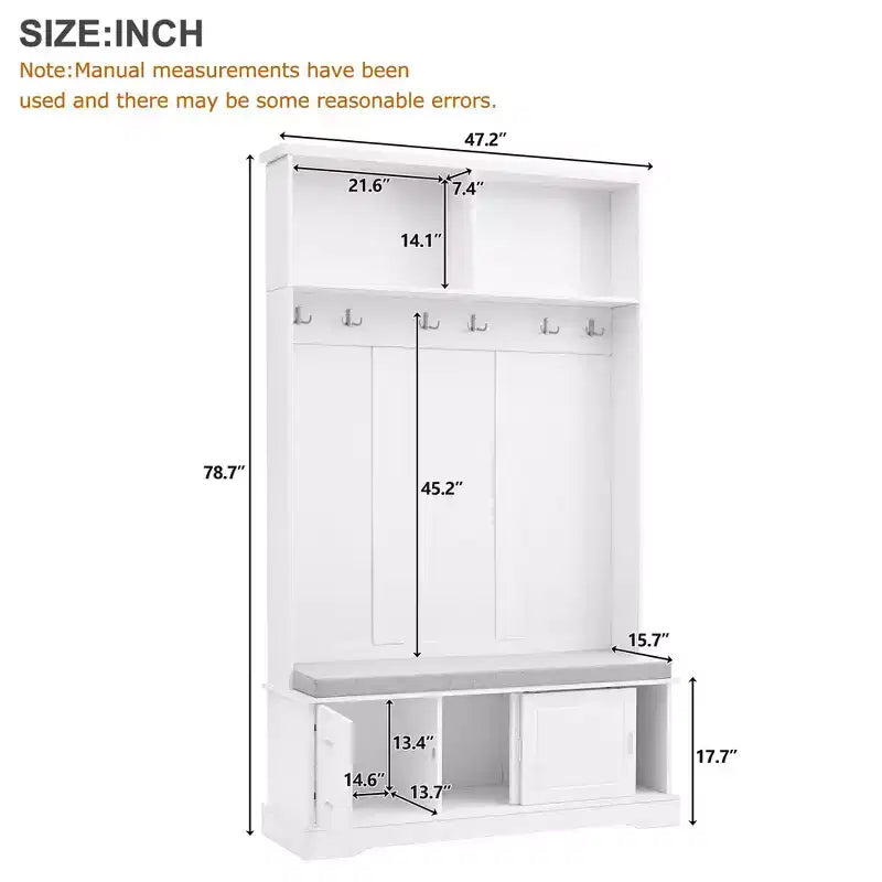 Okak Elegant Mobile Guardaroba con Ante Scorrevoli e 6 Ganci Argentati, Appendiabiti con Panca Imbottita e Scarpiera per Ingresso, Soggiorno, Bianco