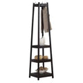 Okak Freestanding Coat Rack with Wooden Frame, Hall Tree with 3-Tier Storage Shelves and Silver Finish, Coat Tree for Bedroom, Living Room, Black