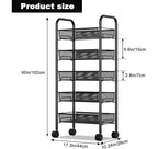 Scaffali multiuso a 5 ripiani su ruote, Carrello in metallo con ruote, Scaffali in metallo su ruote per frutta, verdura, snack, ciotole e stoviglie