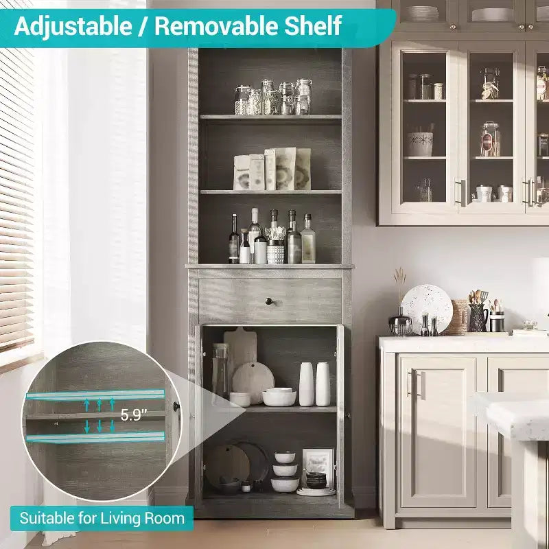 COZONY Armadio Contenitore Alto 170 cm con Ante e Ripiani, Dispensa Organizzatore Autoportante