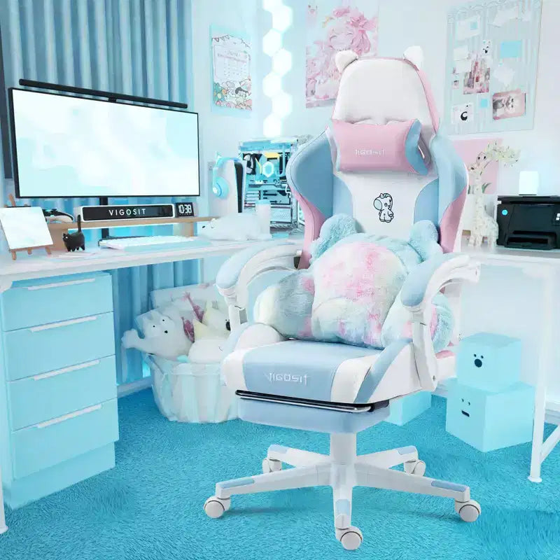 Okak Sedia Girevole da Gaming per Animali Carini e Moderni con Cuscino Lombare a Zampa, Sedia da Lavoro Ergonomica e Alta per Computer per Adulti
