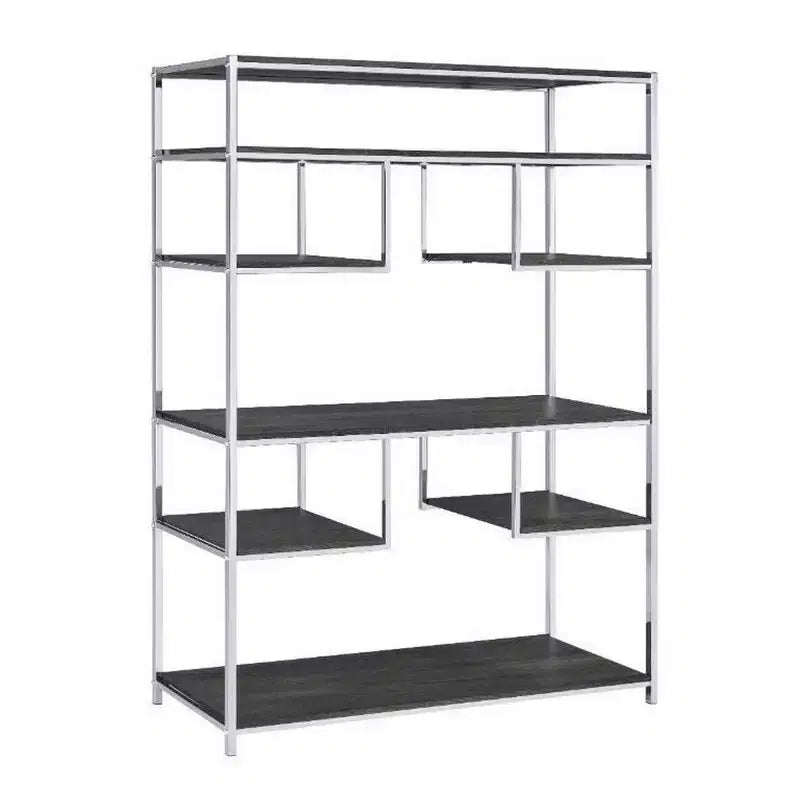 Libreria Royal Hampton con 7 ripiani e motivo geometrico, argento e grigio scuro