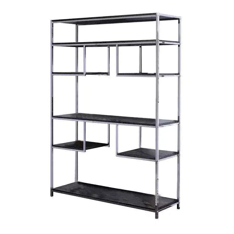 Libreria Royal Hampton con 7 ripiani e motivo geometrico, argento e grigio scuro