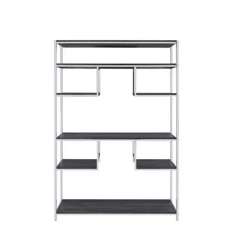 Libreria Royal Hampton con 7 ripiani e motivo geometrico, argento e grigio scuro
