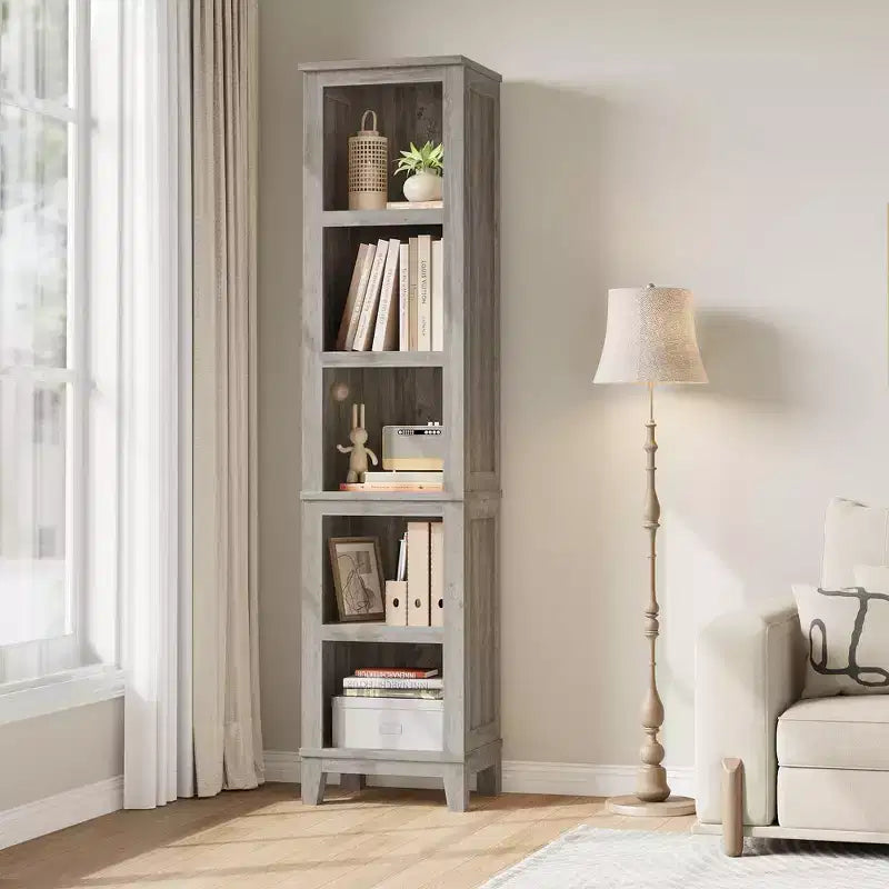 Libreria alta 180 cm con ripiani regolabili e larghezza 80 cm, scaffale a 5 ripiani in stile rustico con gambe in legno, libreria vintage per soggiorno