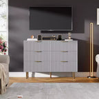 Credenza moderna con 6 cassetti profondi a coste e gambe in metallo, cassettiera organizer in legno, tavolino per camera da letto, soggiorno, corridoio, camera dei bambini