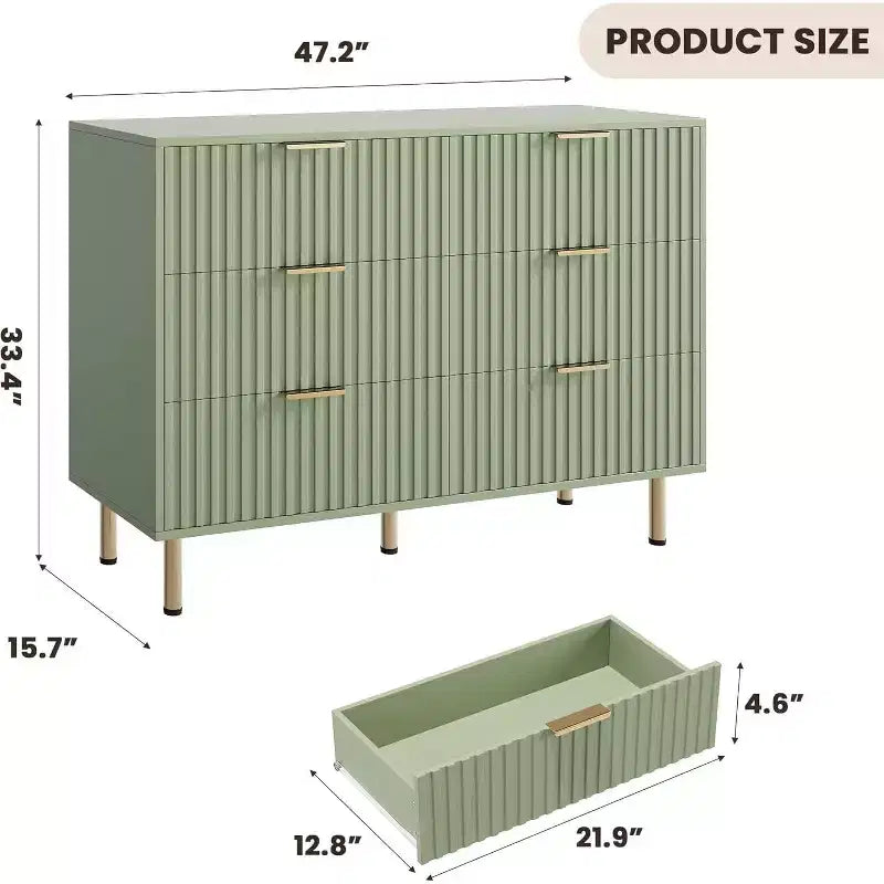 Credenza moderna con 6 cassetti profondi a coste e gambe in metallo, cassettiera organizer in legno, tavolino per camera da letto, soggiorno, corridoio, camera dei bambini