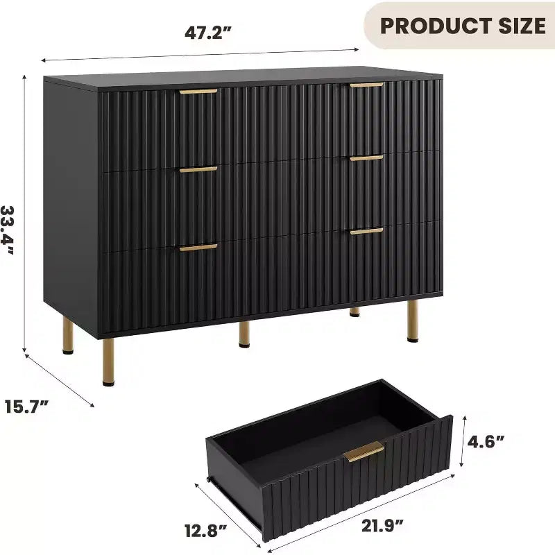 Credenza moderna con 6 cassetti profondi a coste e gambe in metallo, cassettiera organizer in legno, tavolino per camera da letto, soggiorno, corridoio, camera dei bambini