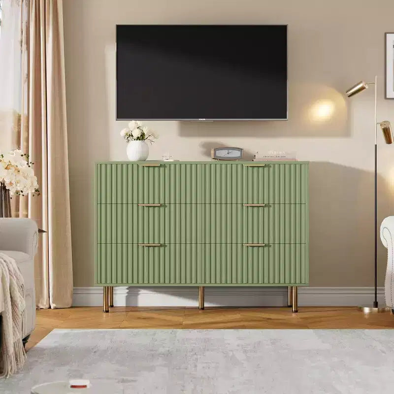 Credenza moderna con 6 cassetti profondi a coste e gambe in metallo, cassettiera organizer in legno, tavolino per camera da letto, soggiorno, corridoio, camera dei bambini