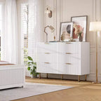 Credenza moderna con 6 cassetti profondi a coste e gambe in metallo, cassettiera organizer in legno, tavolino per camera da letto, soggiorno, corridoio, camera dei bambini