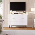 Credenza moderna con 6 cassetti profondi a coste e gambe in metallo, cassettiera organizer in legno, tavolino per camera da letto, soggiorno, corridoio, camera dei bambini