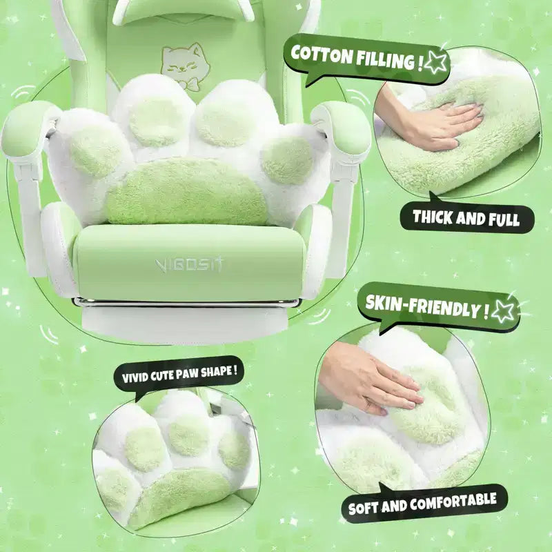Okak Sedia Girevole da Gaming per Gatti Moderna e Carina con Cuscino Lombare a Zampa, Sedia da Lavoro Ergonomica Elevata Sedia da Computer per Adulti