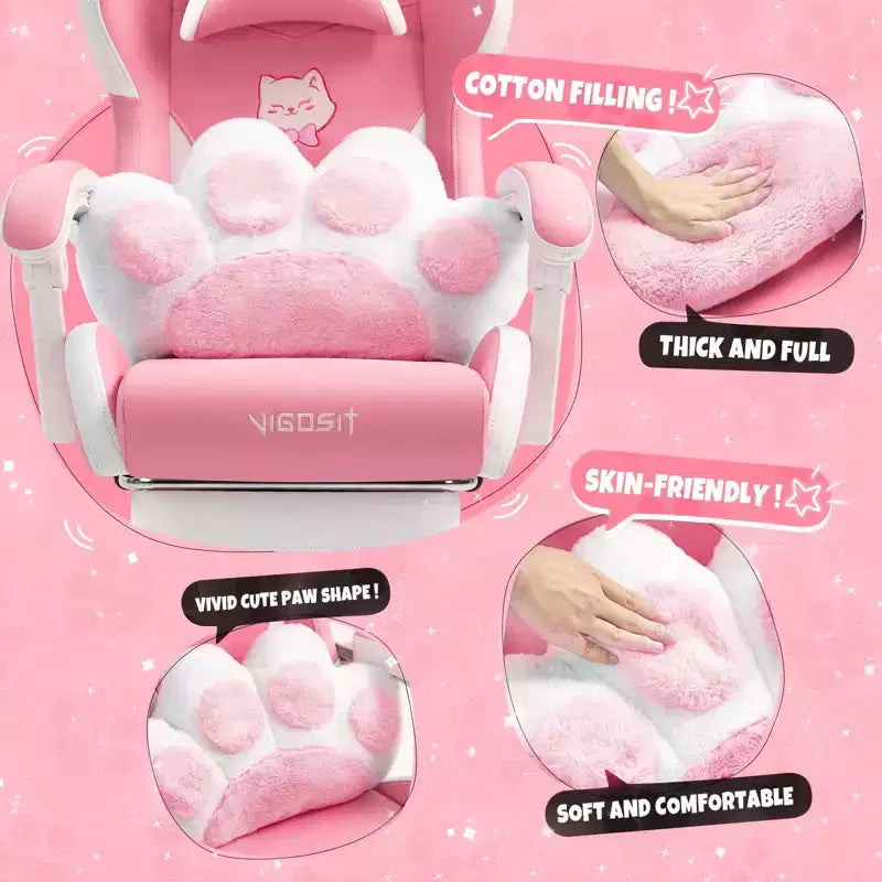 Okak Sedia Girevole da Gaming per Gatti Moderna e Carina con Cuscino Lombare a Zampa, Sedia da Lavoro Ergonomica Elevata Sedia da Computer per Adulti