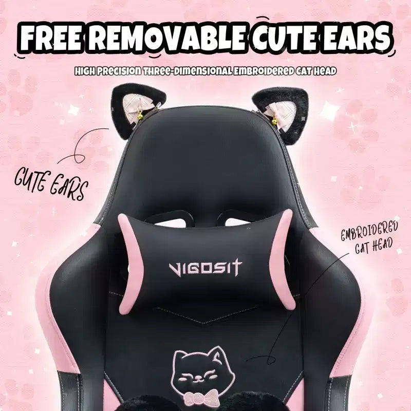 Okak Sedia Girevole da Gaming per Gatti Moderna e Carina con Cuscino Lombare a Zampa, Sedia da Lavoro Ergonomica Elevata Sedia da Computer per Adulti
