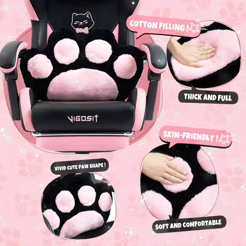Okak Sedia Girevole da Gaming per Gatti Moderna e Carina con Cuscino Lombare a Zampa, Sedia da Lavoro Ergonomica Elevata Sedia da Computer per Adulti