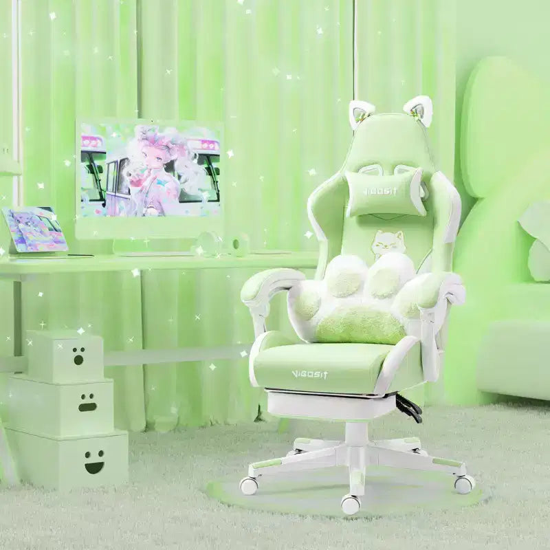 Okak Sedia Girevole da Gaming per Gatti Moderna e Carina con Cuscino Lombare a Zampa, Sedia da Lavoro Ergonomica Elevata Sedia da Computer per Adulti