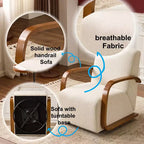 Poltrona girevole a 360° Zeus & Ruta in tessuto crema stile Mid-Century Modern con braccioli curvi in legno massello