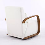 Poltrona girevole a 360° Zeus & Ruta in tessuto crema stile Mid-Century Modern con braccioli curvi in legno massello