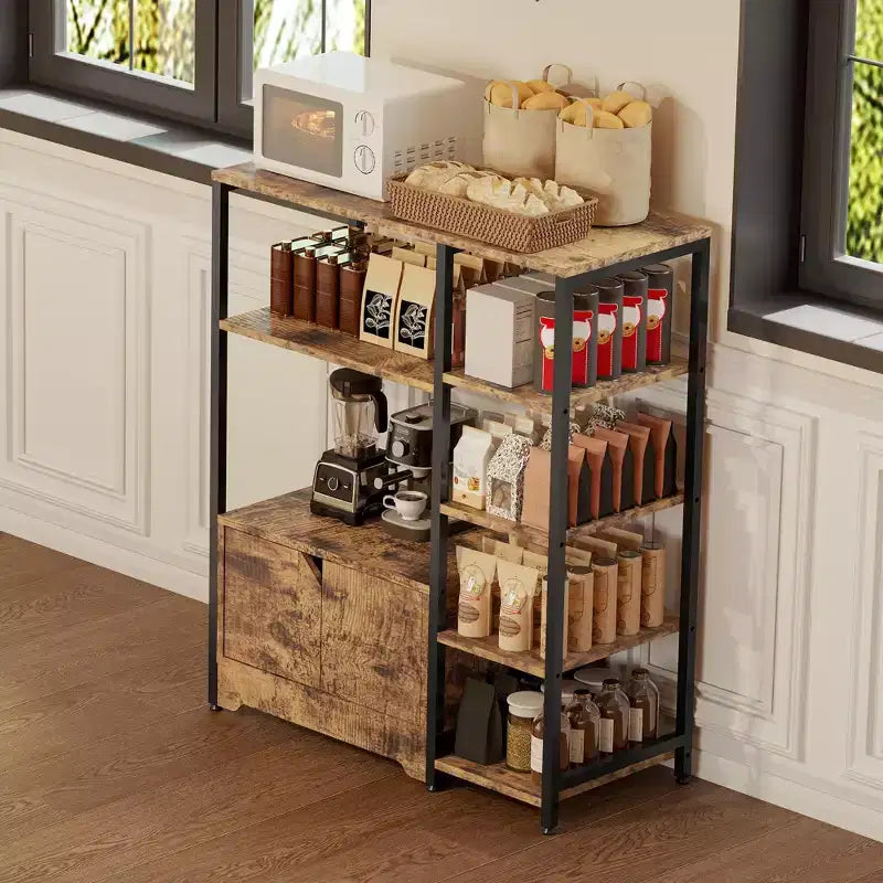 COZONY 32 Mobile Bar Angolare Piccolo con Contenitore, Credenza Compatta, Mobile Bar da Fattoria con Ante e Cassetti