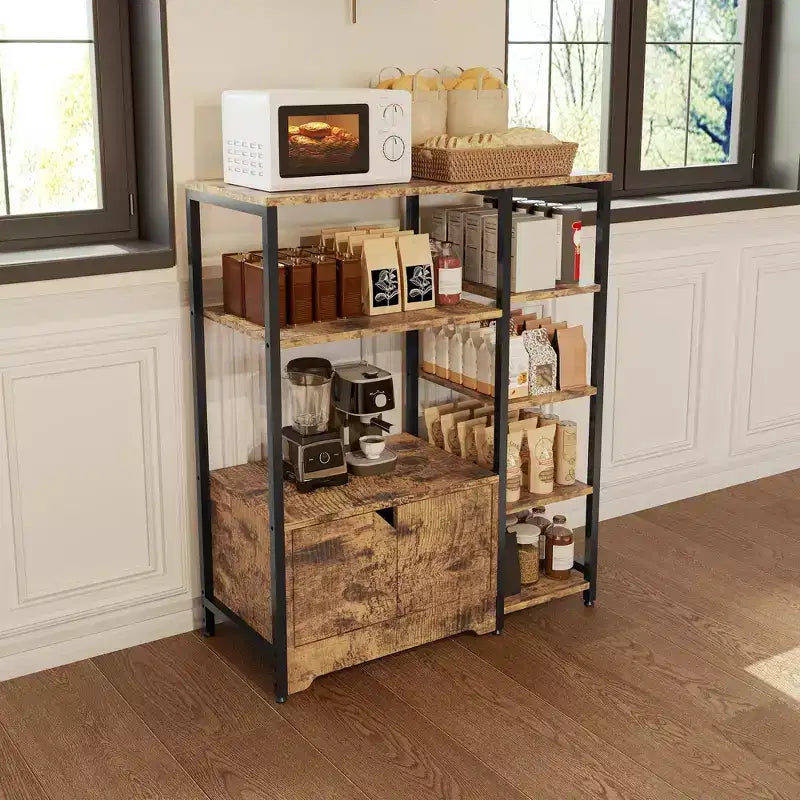 COZONY 32 Mobile Bar Angolare Piccolo con Contenitore, Credenza Compatta, Mobile Bar da Fattoria con Ante e Cassetti
