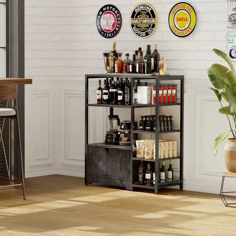 COZONY 32 Mobile Bar Angolare Piccolo con Contenitore, Credenza Compatta, Mobile Bar da Fattoria con Ante e Cassetti