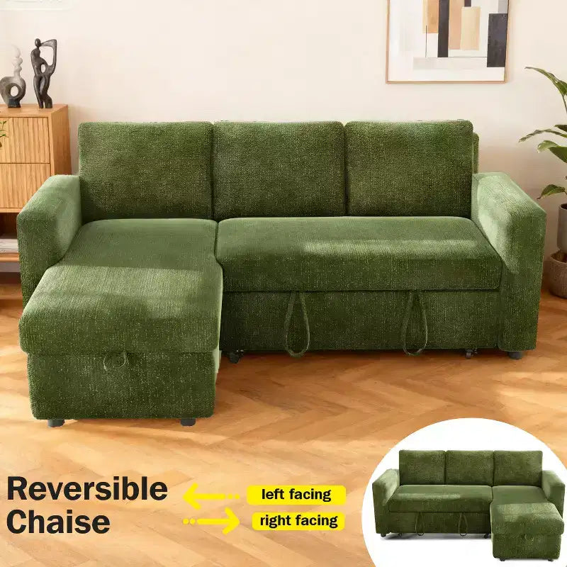 Dyonery divano letto estraibile a tre posti da 81 pollici, con contenitore e tasche laterali, schienale regolabile, divano letto convertibile, ciniglia