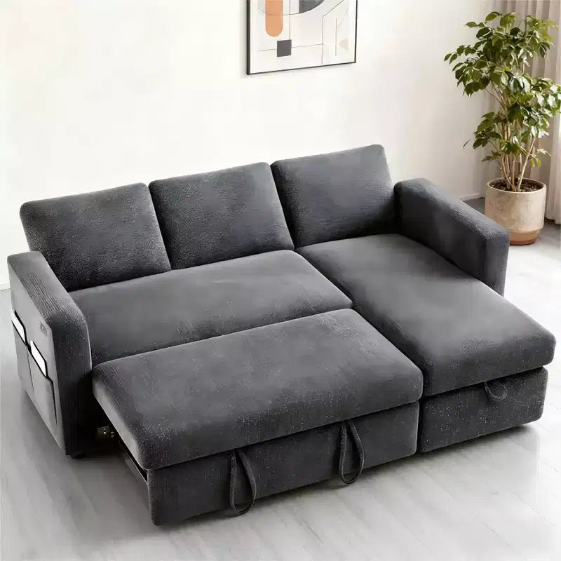 Dyonery divano letto estraibile a tre posti da 81 pollici, con contenitore e tasche laterali, schienale regolabile, divano letto convertibile, ciniglia