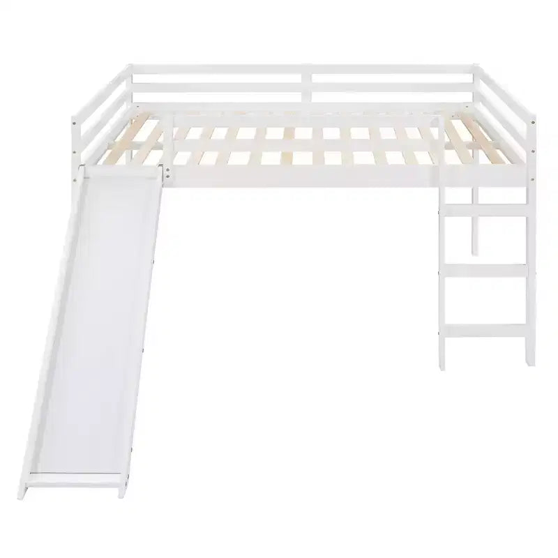 Whisen letto a soppalco con letto matrimoniale, struttura del letto con scivolo e sponda di sicurezza a tutta lunghezza, design multifunzionale - Bianco