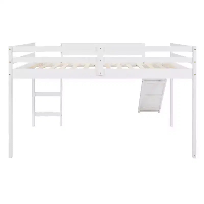 Whisen letto a soppalco con letto matrimoniale, struttura del letto con scivolo e sponda di sicurezza a tutta lunghezza, design multifunzionale - Bianco