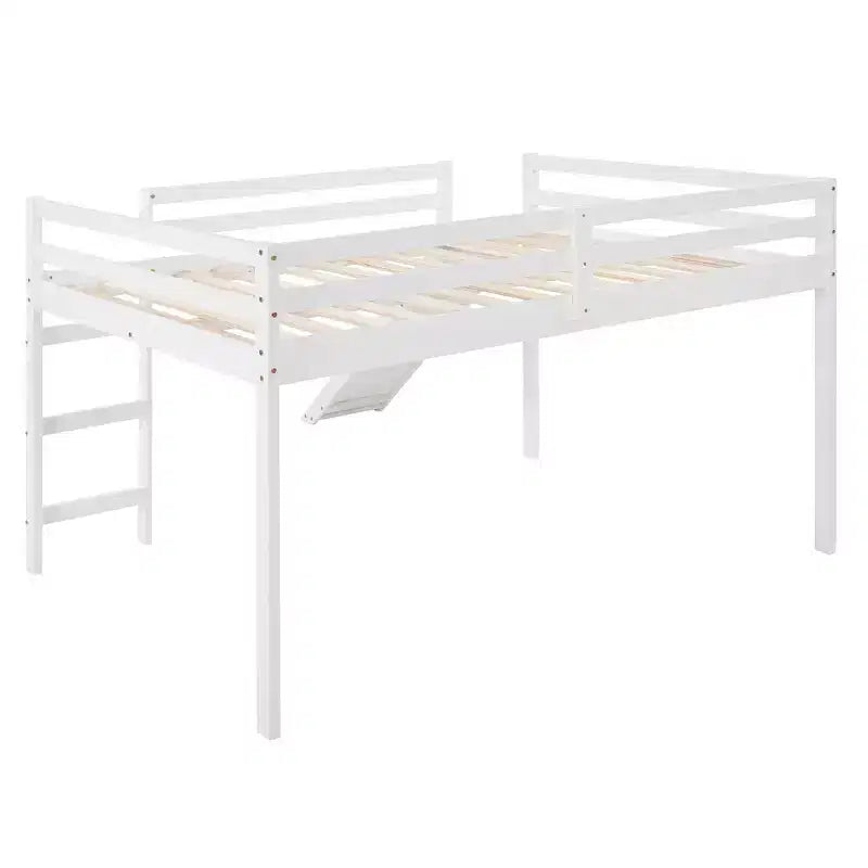 Whisen letto a soppalco con letto matrimoniale, struttura del letto con scivolo e sponda di sicurezza a tutta lunghezza, design multifunzionale - Bianco